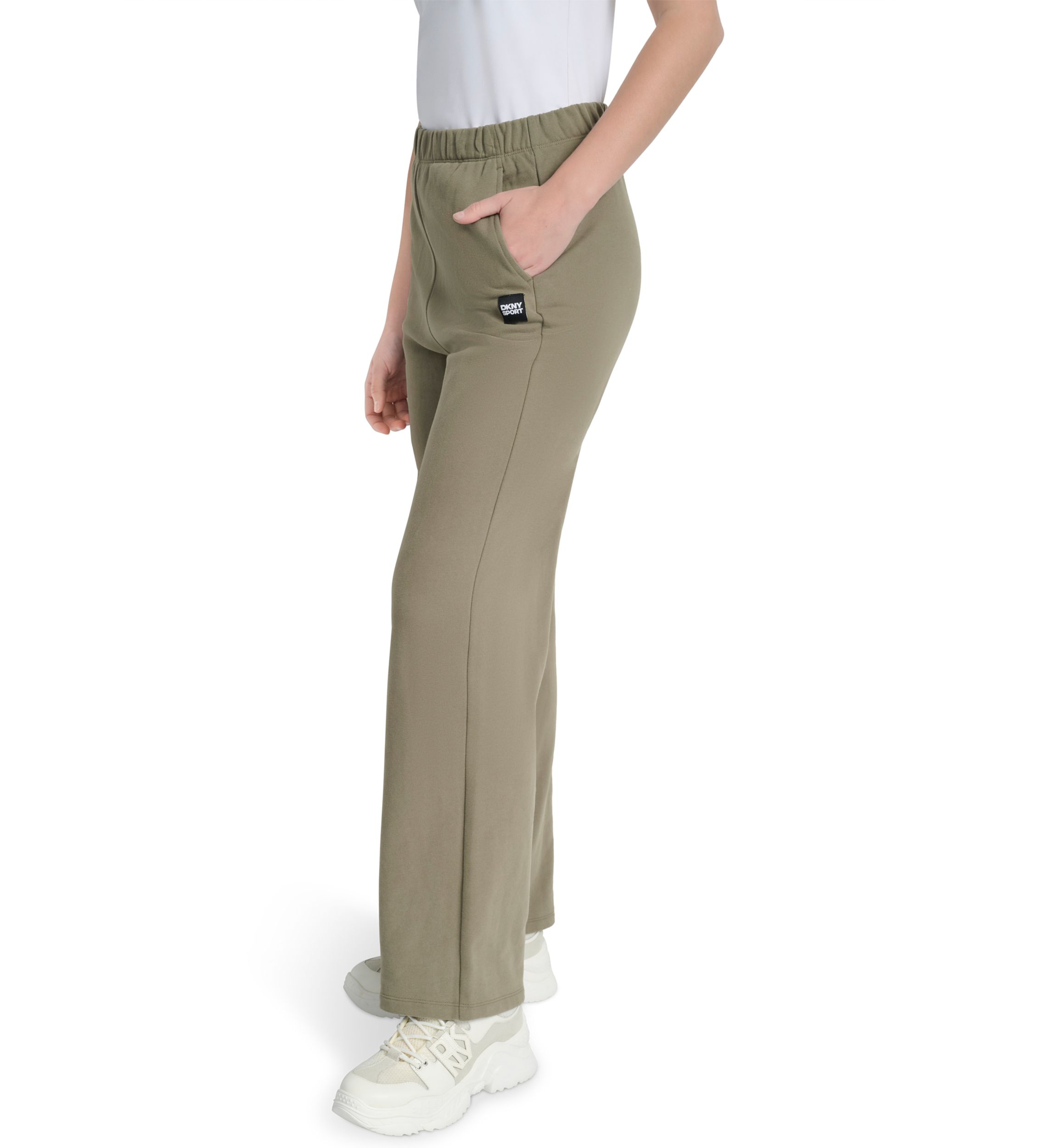 Womens Woven Patch Boyfriend Open Leg Pants