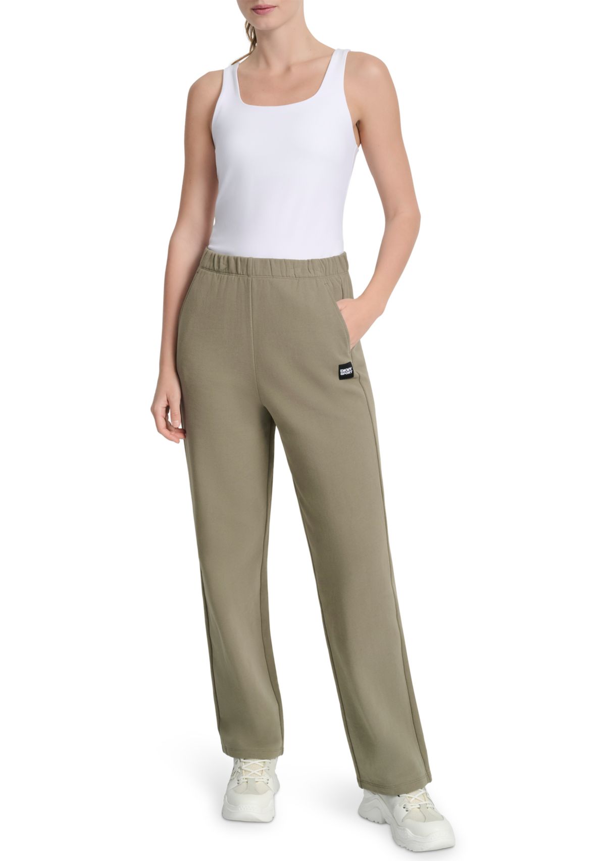 Womens Woven Patch Boyfriend Open Leg Pants