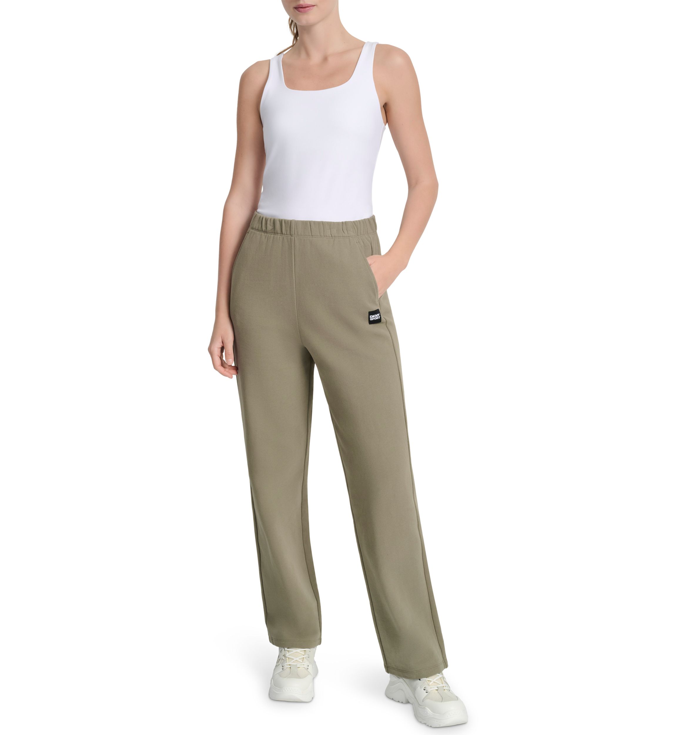Womens Woven Patch Boyfriend Open Leg Pants