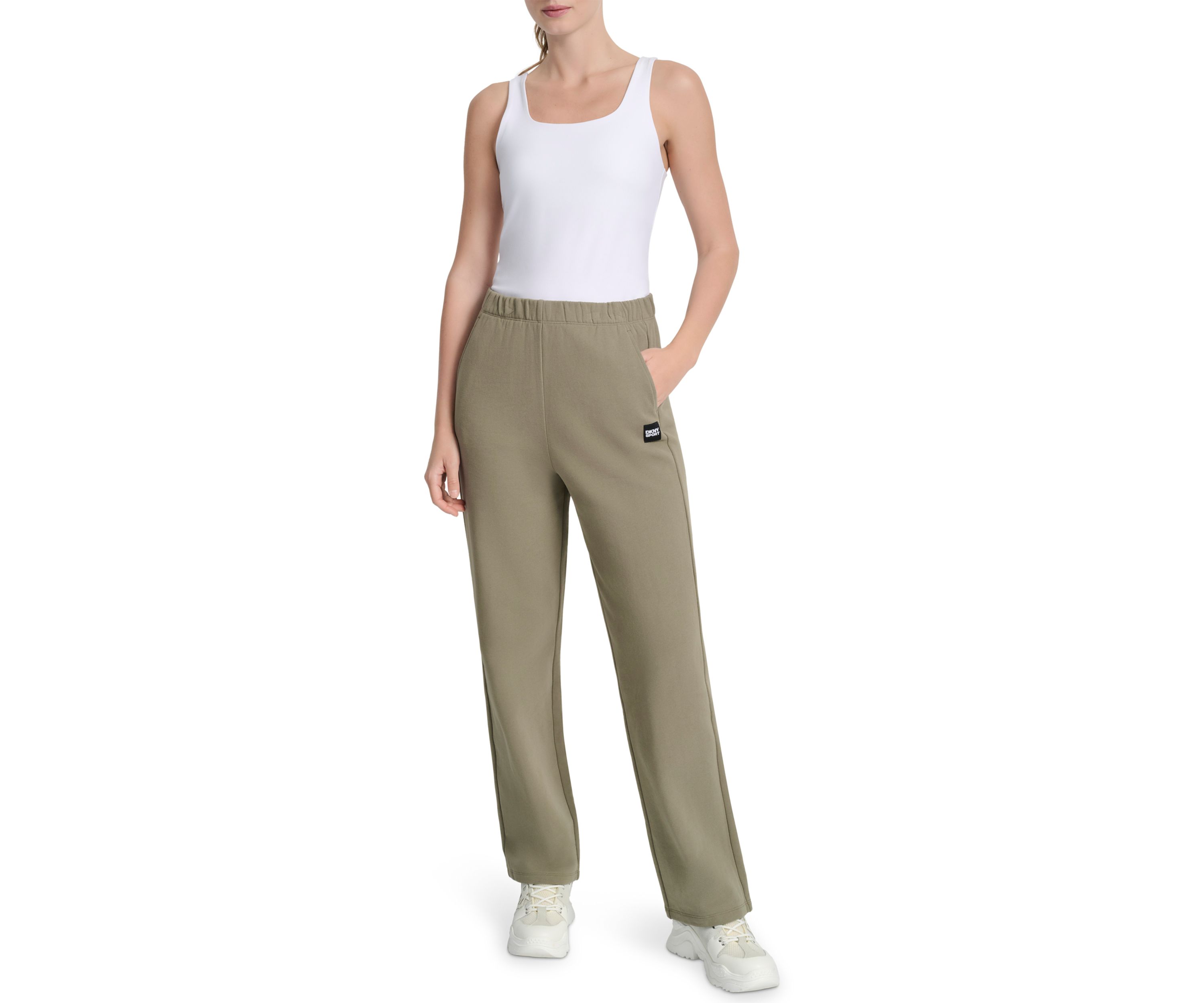 Womens Woven Patch Boyfriend Open Leg Pants