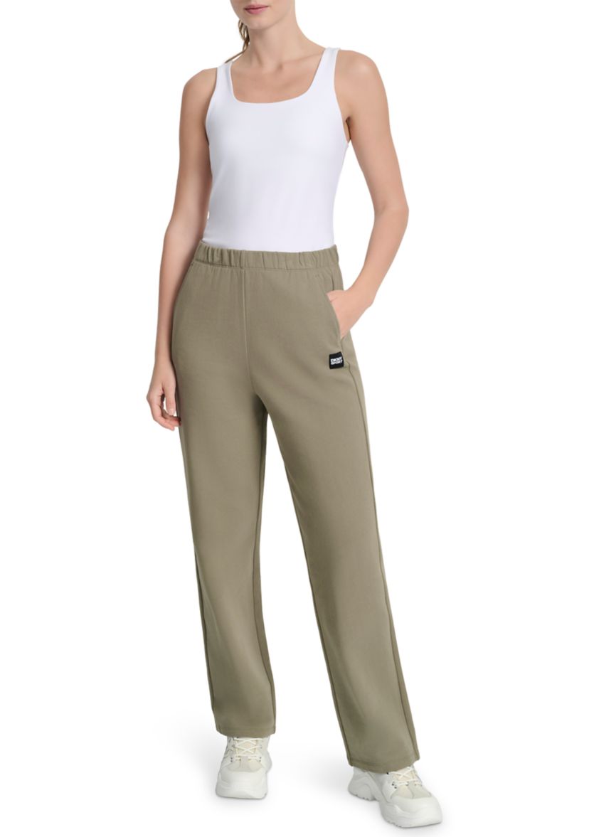 Womens Woven Patch Boyfriend Open Leg Pants