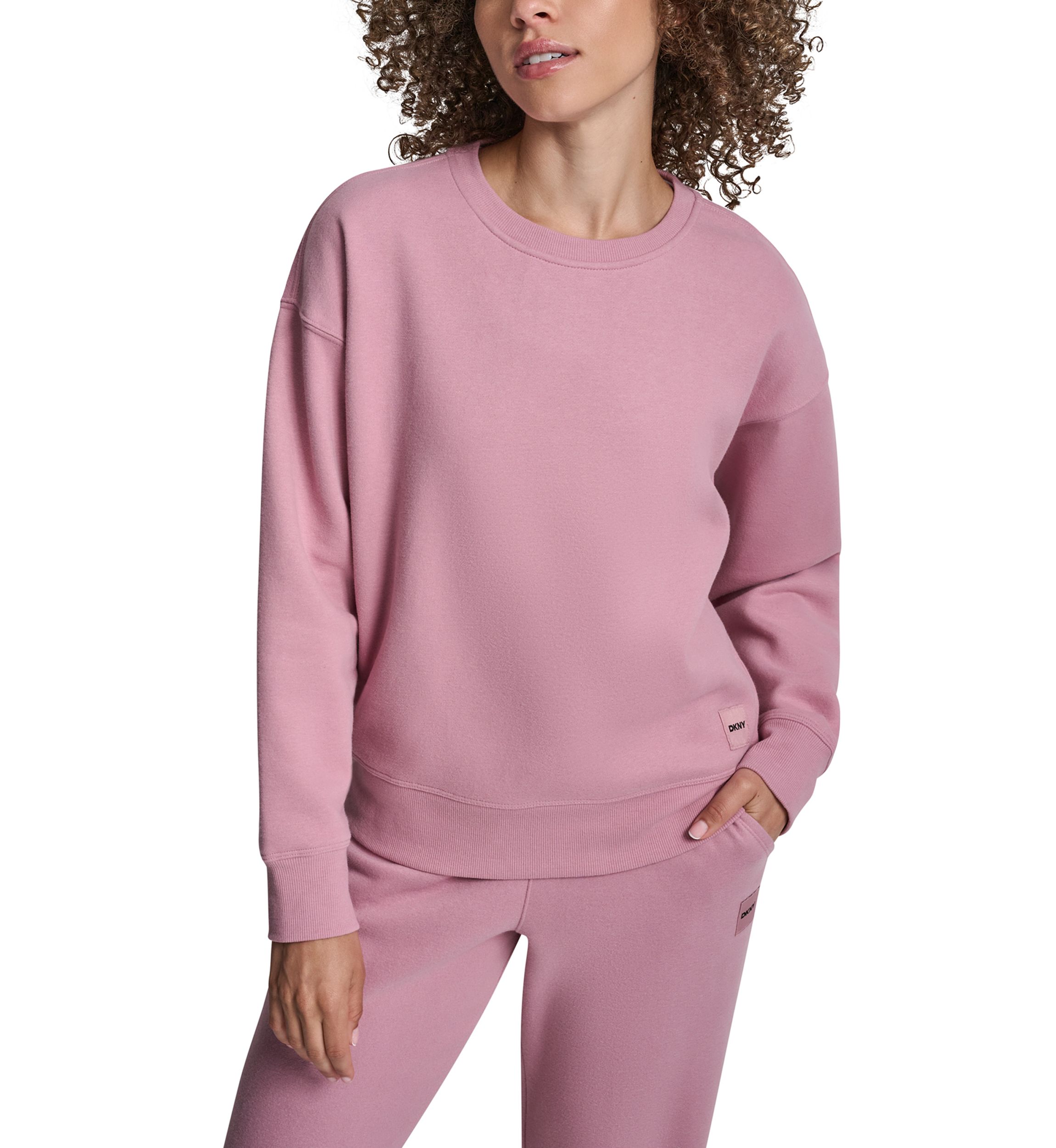 Womens Tonal Logo Patch Crew Neck Drop Shoulder Pullover