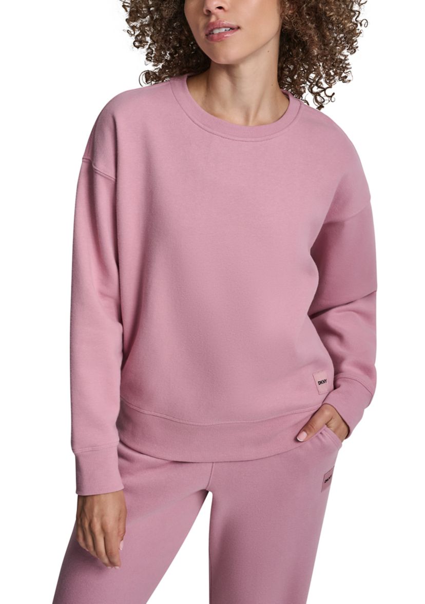 Womens Tonal Logo Patch Crew Neck Drop Shoulder Pullover