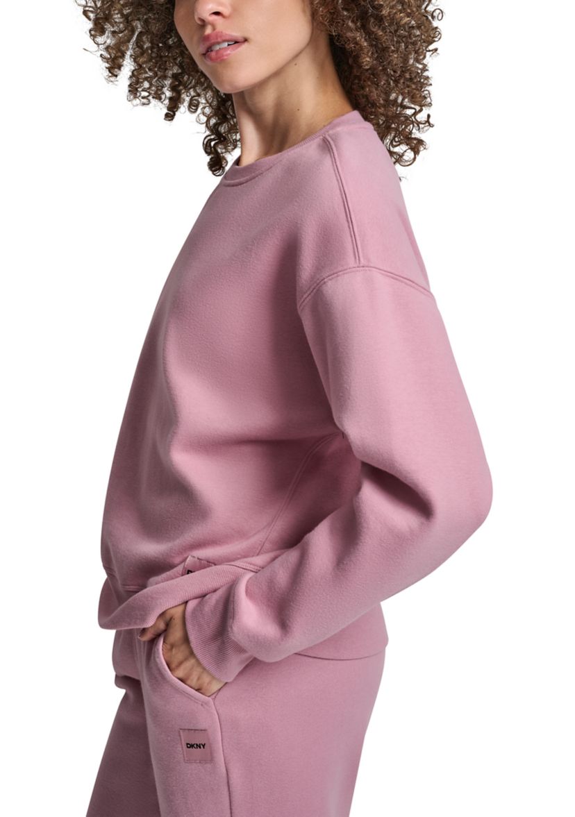 Womens Tonal Logo Patch Crew Neck Drop Shoulder Pullover