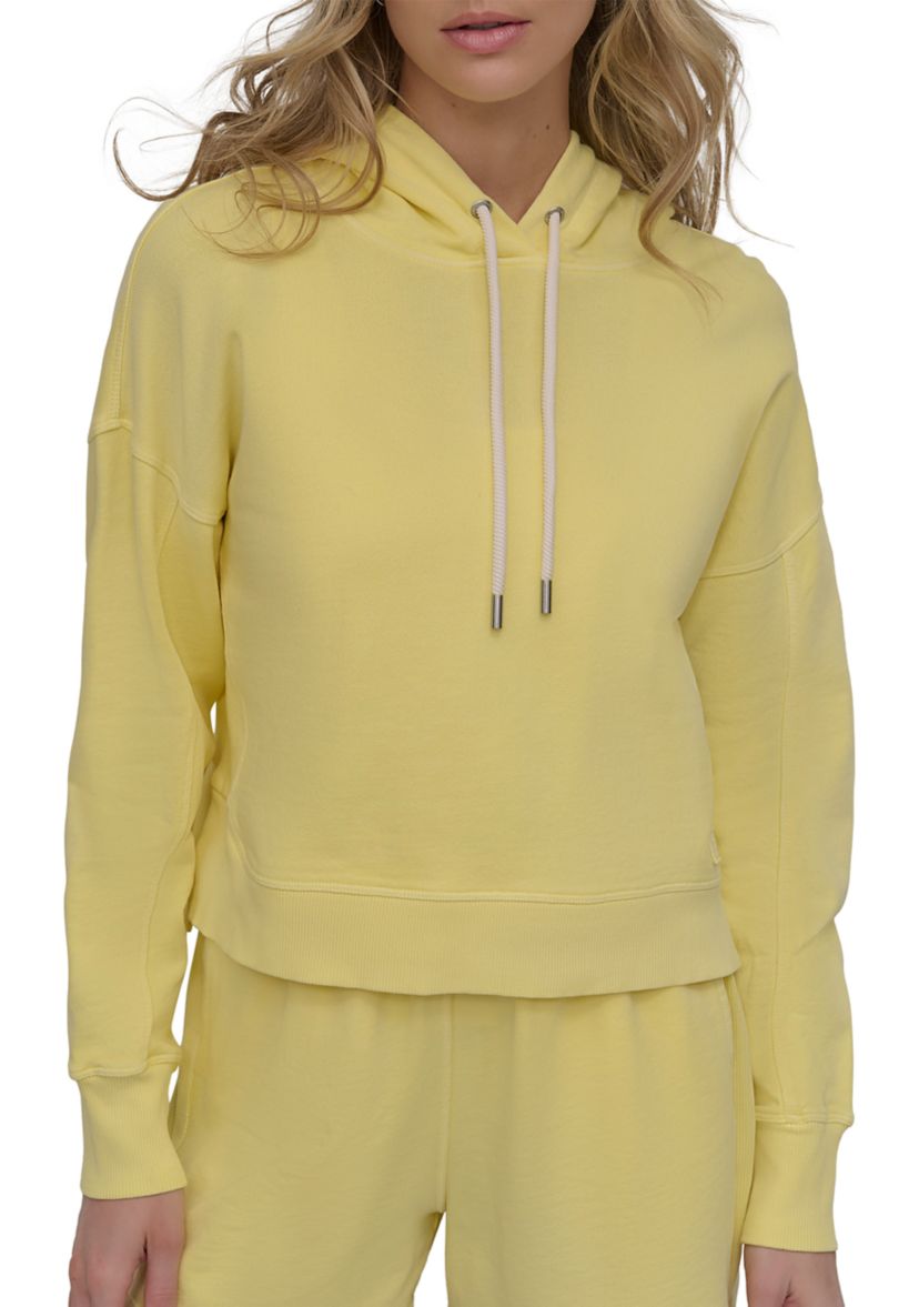 Embroidered Logo Rib Mix Shaped Panel Hoodie 
