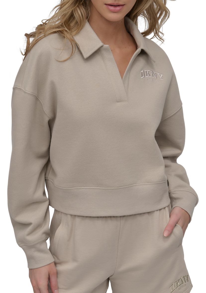 Womens Varsity Embroidered Logo Johnny Collar Pullover 