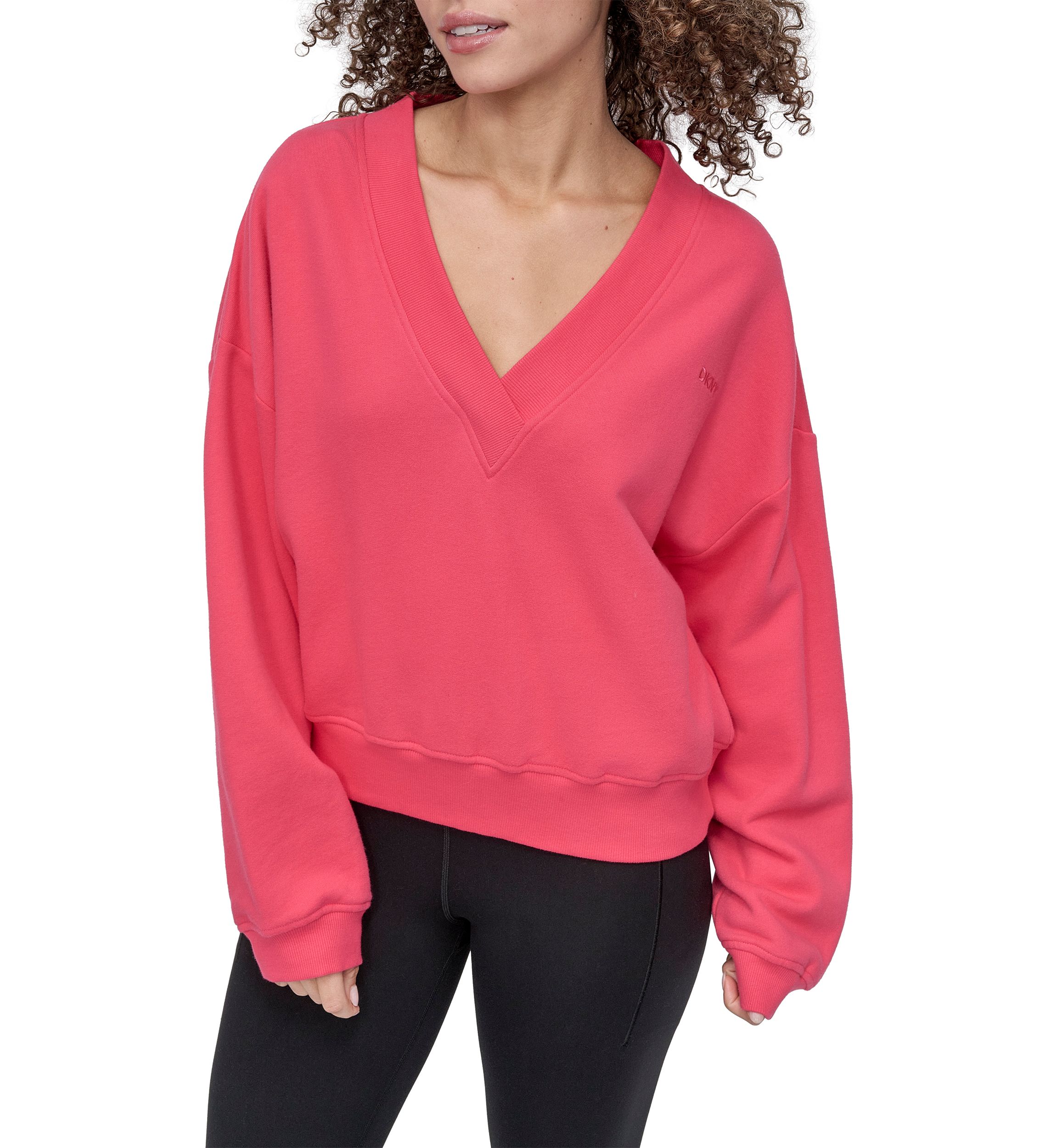 Womens Tonal Embroidered Logo Deep V-Neck Sweatshirt