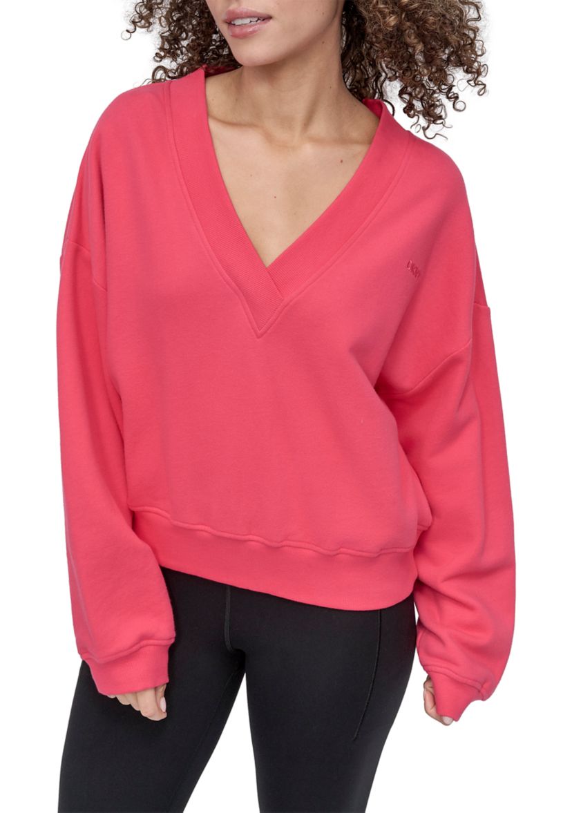 Womens Tonal Embroidered Logo Deep V-Neck Sweatshirt