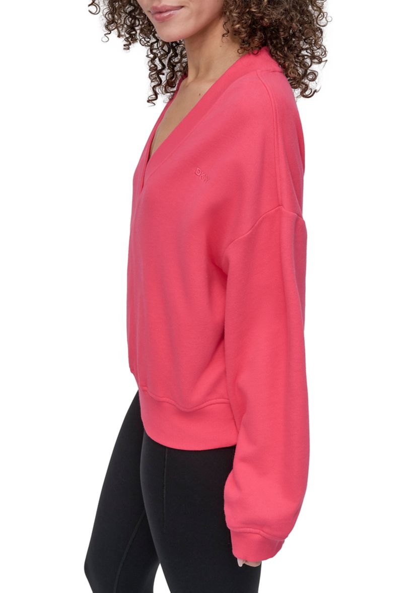 Womens Tonal Embroidered Logo Deep V-Neck Sweatshirt