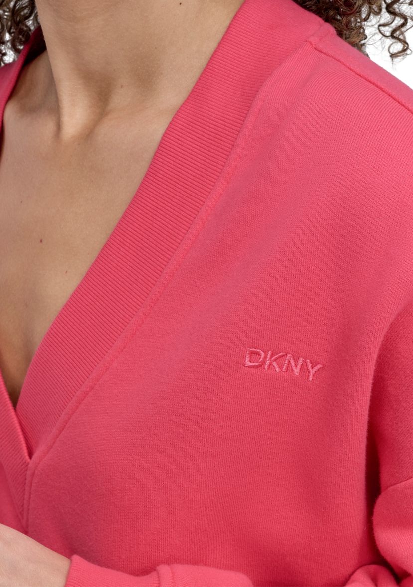 Womens Tonal Embroidered Logo Deep V-Neck Sweatshirt