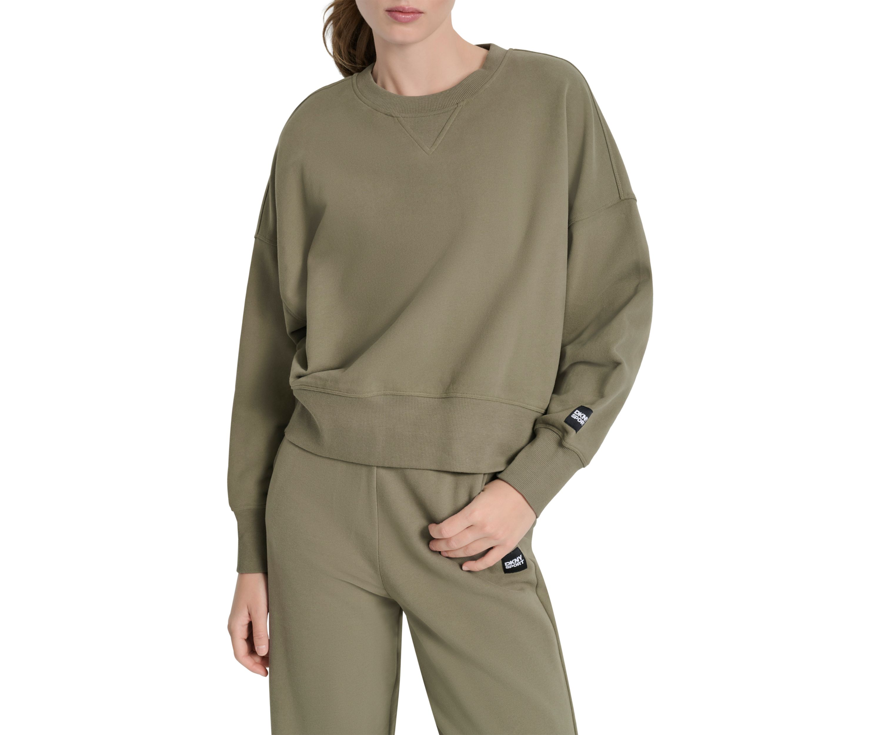 Womens Woven Patch Blouson Sleeve Oversized Pullover