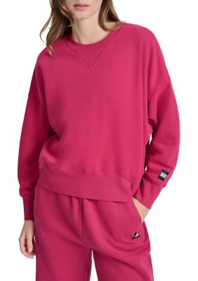 DKNY Sport Women's Woven Patch Blouson Sleeve Oversized Pullover, Medium