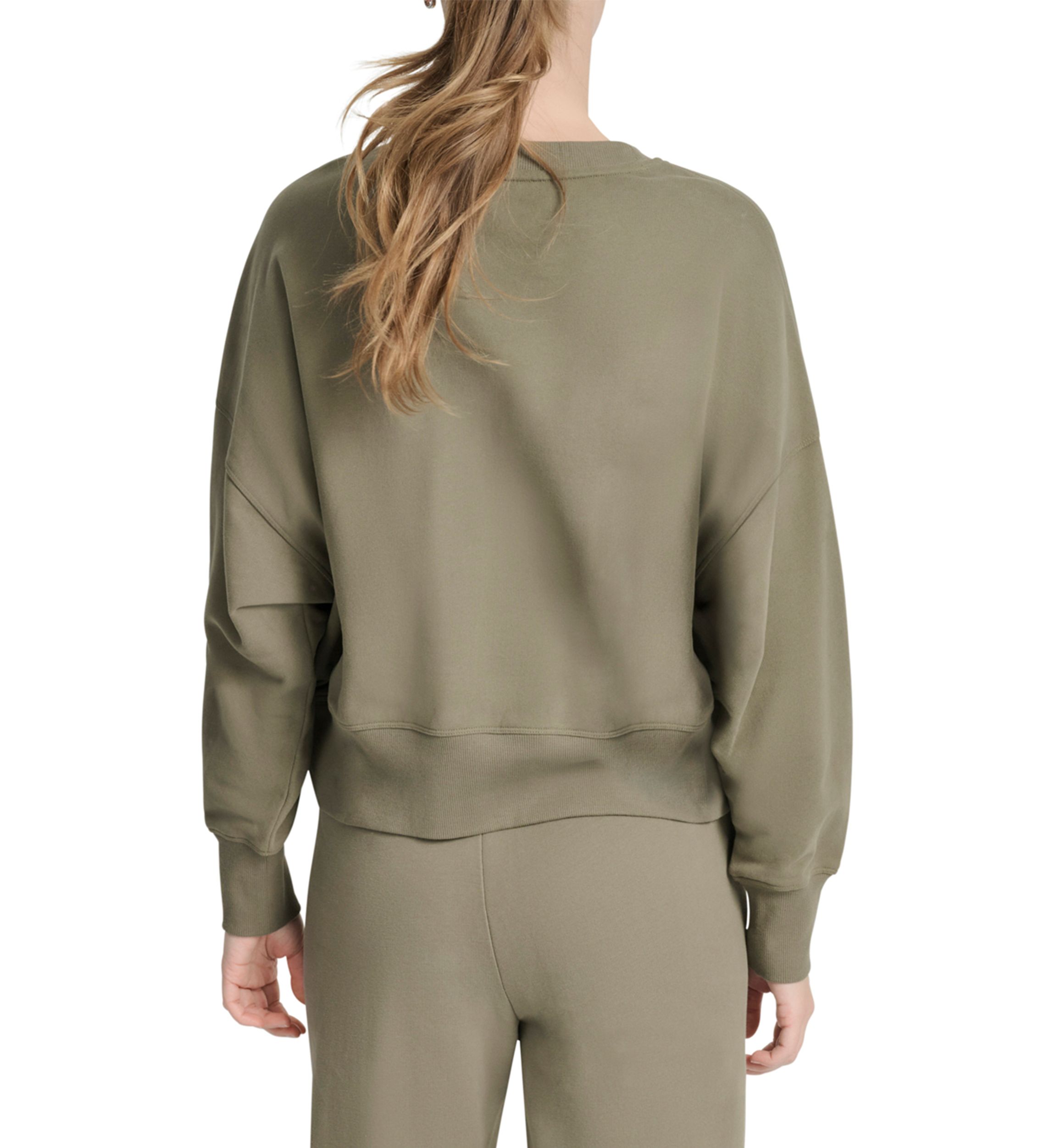 Womens Woven Patch Blouson Sleeve Oversized Pullover