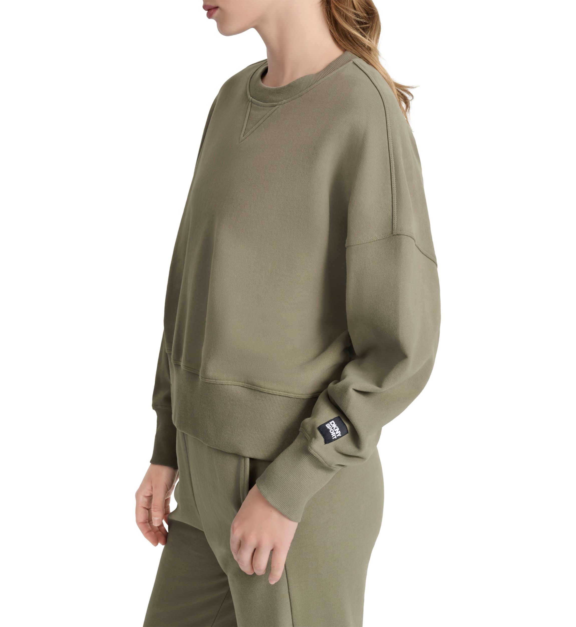 Womens Woven Patch Blouson Sleeve Oversized Pullover