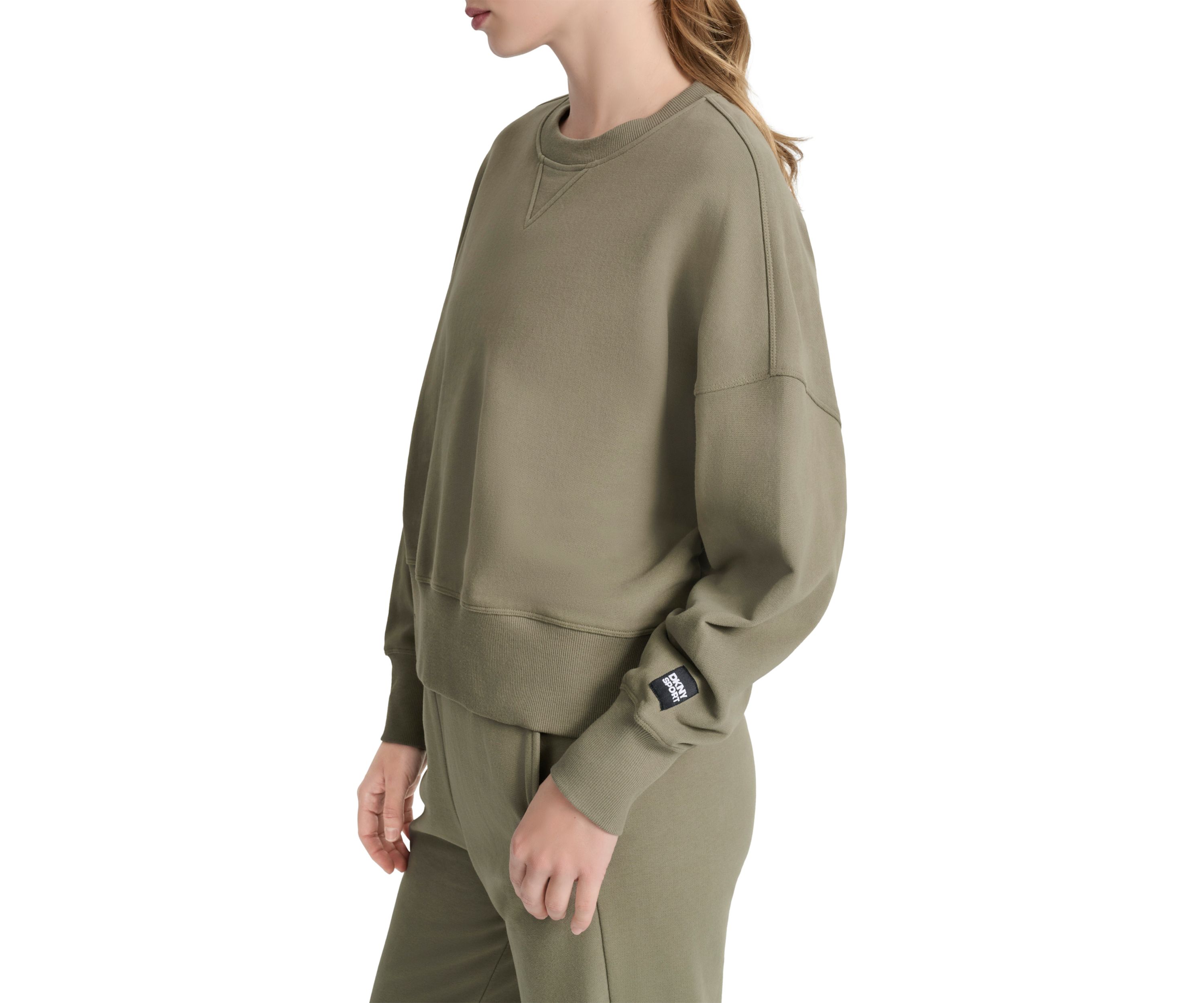 Womens Woven Patch Blouson Sleeve Oversized Pullover
