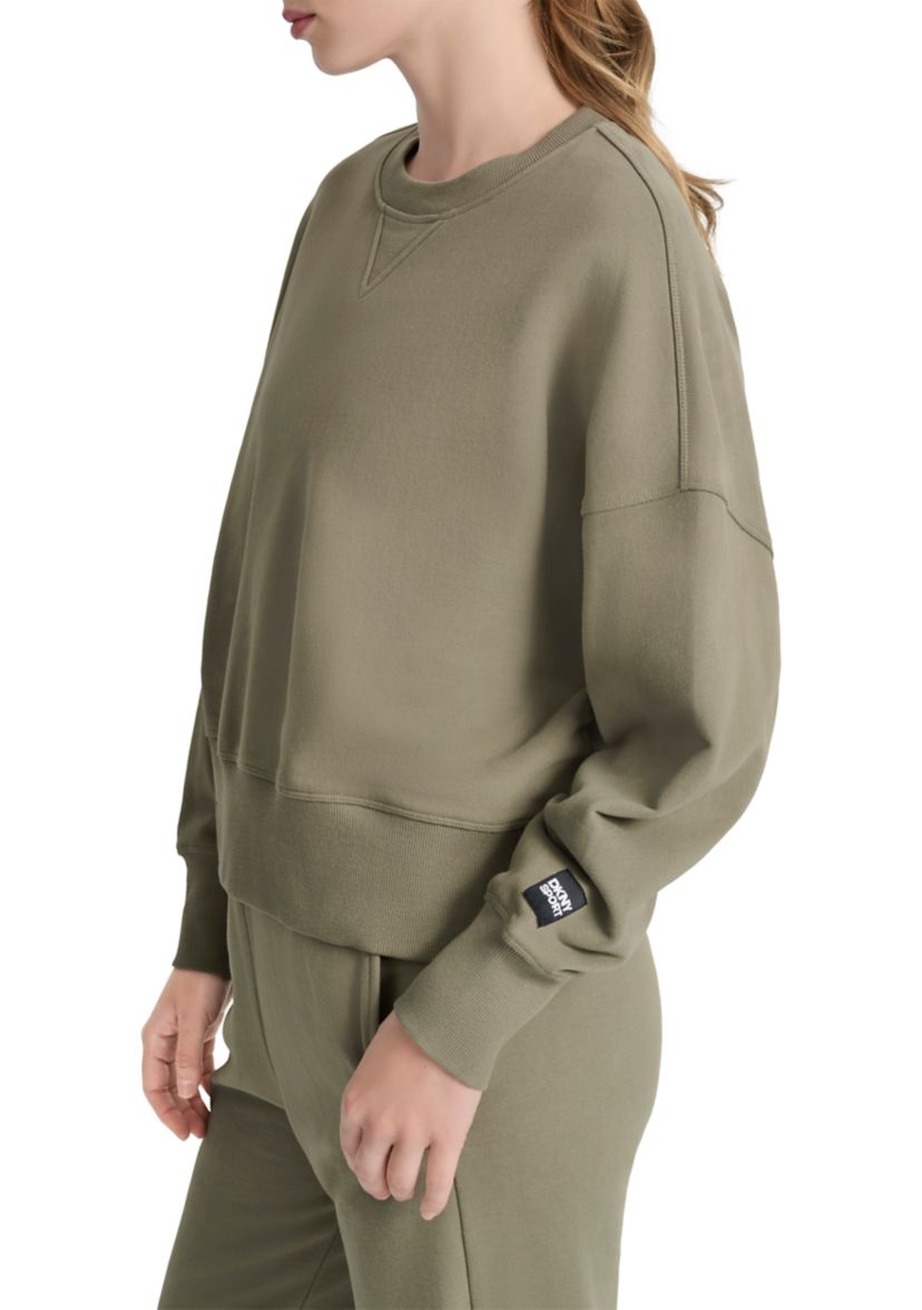 Womens Woven Patch Blouson Sleeve Oversized Pullover