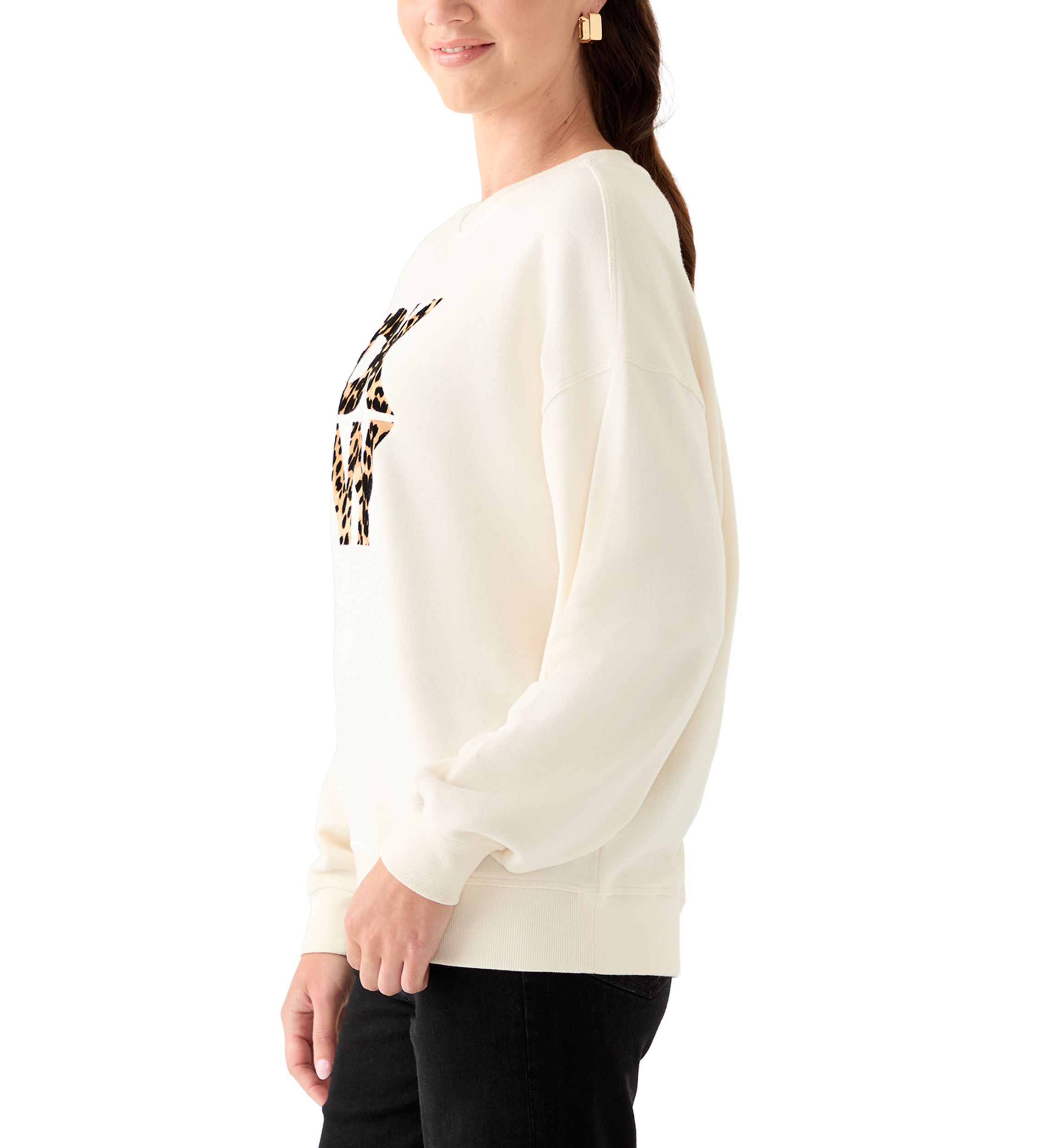 Stacked Animal Print Flocking Logo Crew Neck Pullover