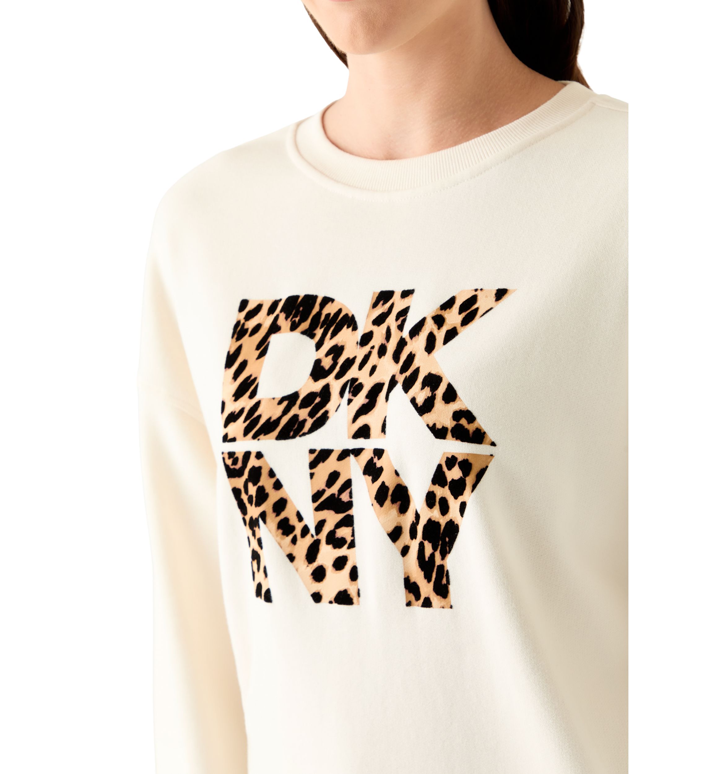 Stacked Animal Print Flocking Logo Crew Neck Pullover