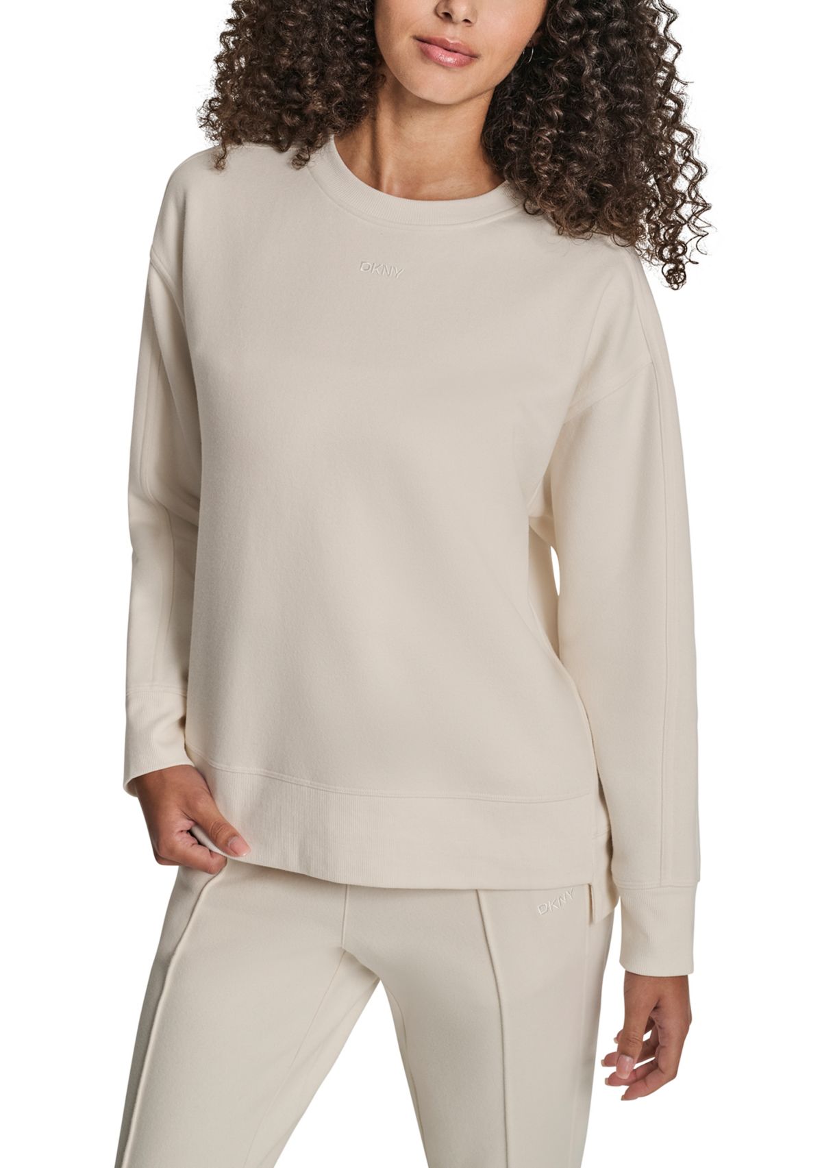 Womens Tonal Embroidered Logo High-Low Crew Neck Pullover