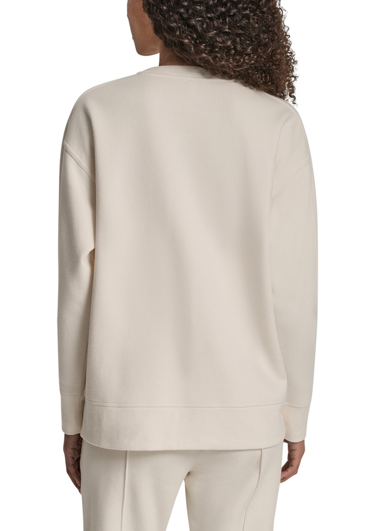 Womens Tonal Embroidered Logo High-Low Crew Neck Pullover