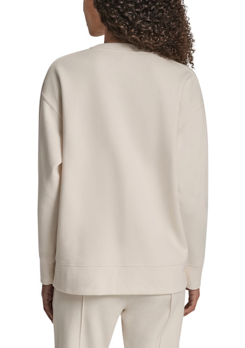 Womens Tonal Embroidered Logo High-Low Crew Neck Pullover