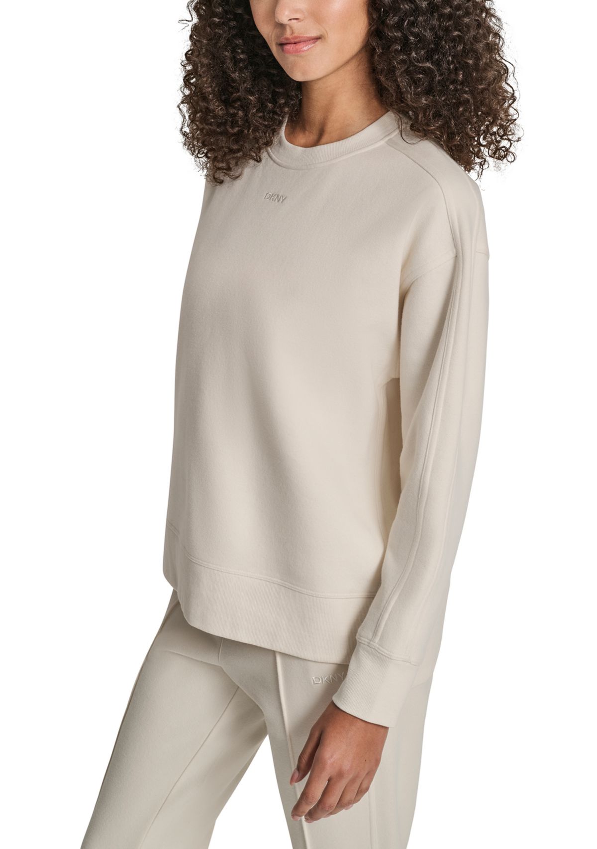 Womens Tonal Embroidered Logo High-Low Crew Neck Pullover