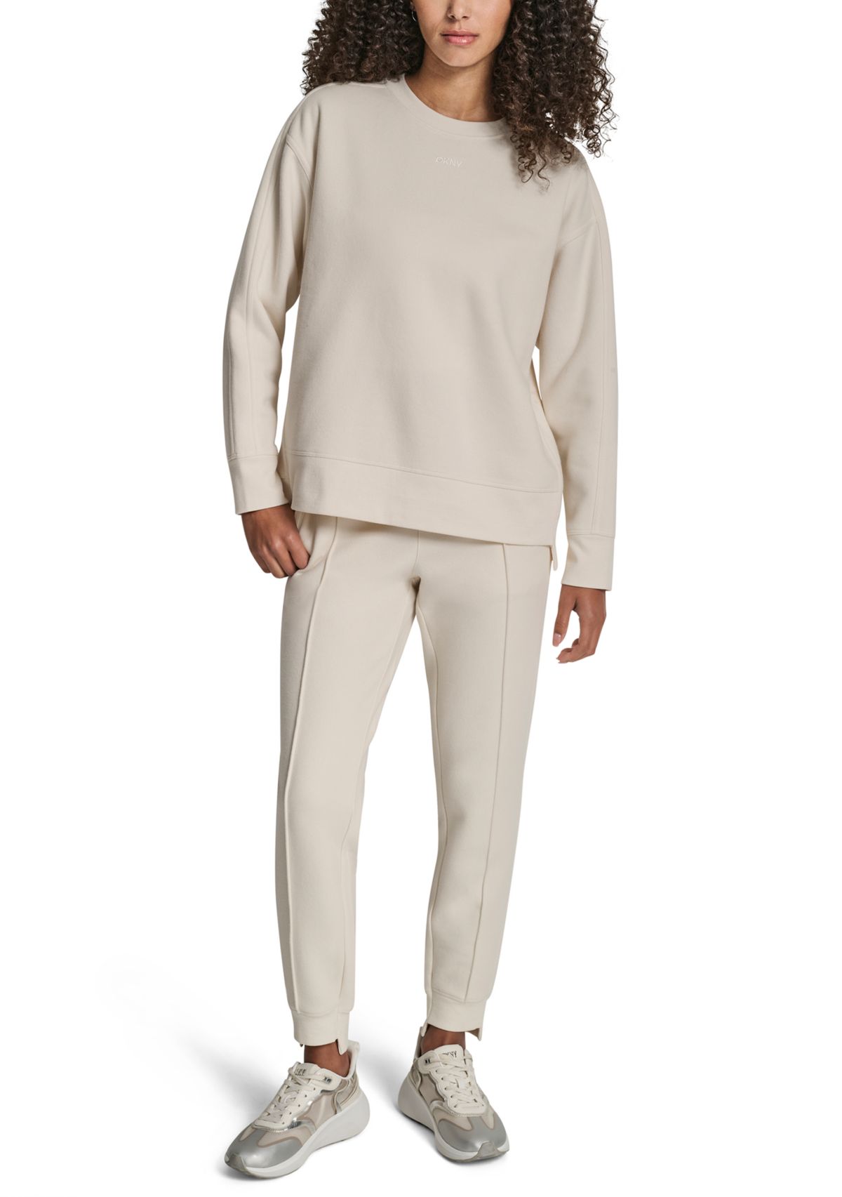 Womens Tonal Embroidered Logo High-Low Crew Neck Pullover