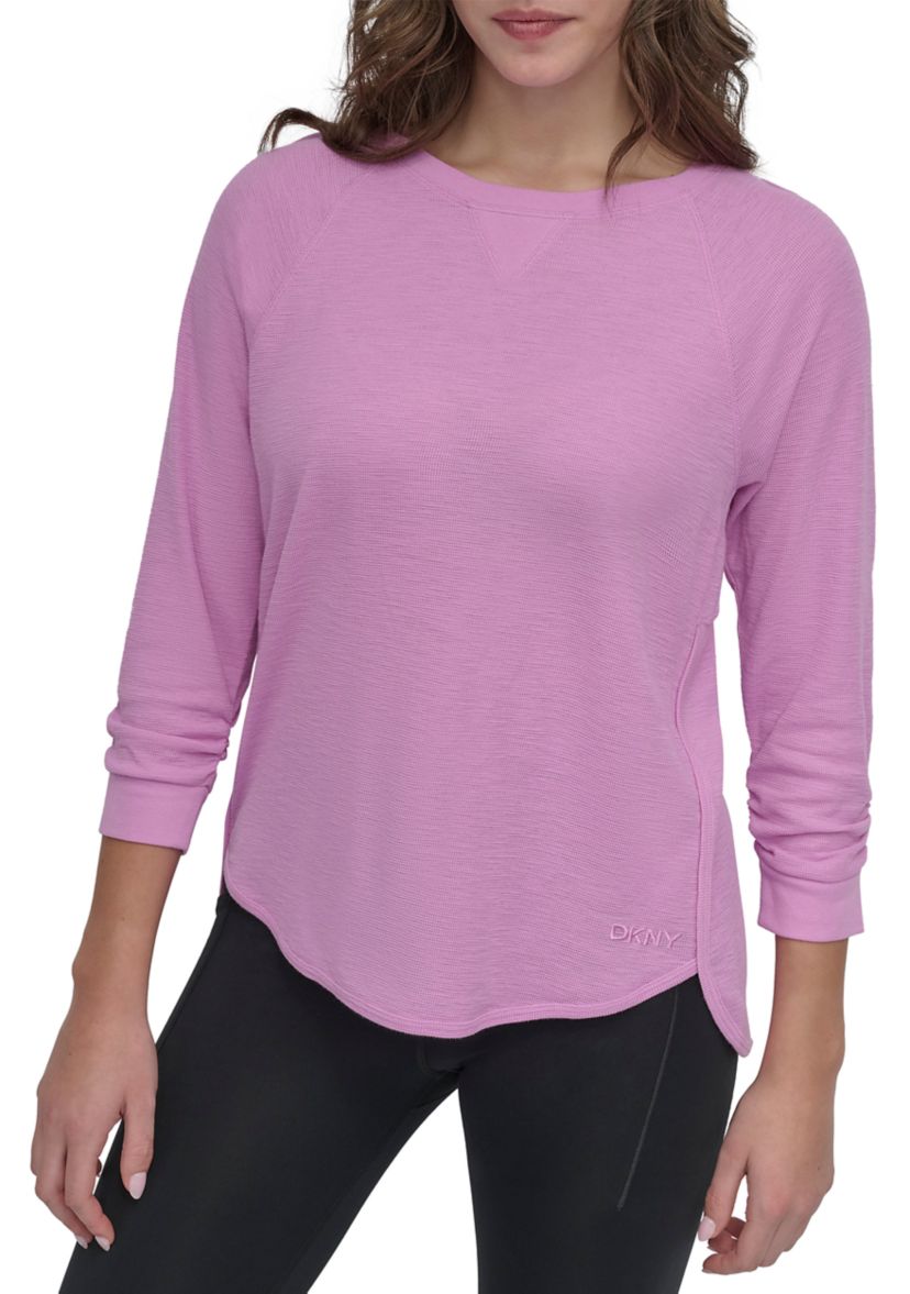 Mini Slub Waffle 3/4 Sleeve T-Shirt with V-Inset 