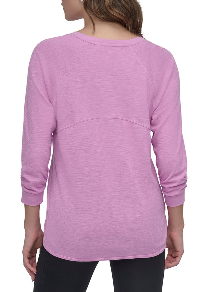 Mini Slub Waffle 3/4 Sleeve T-Shirt with V-Inset 
