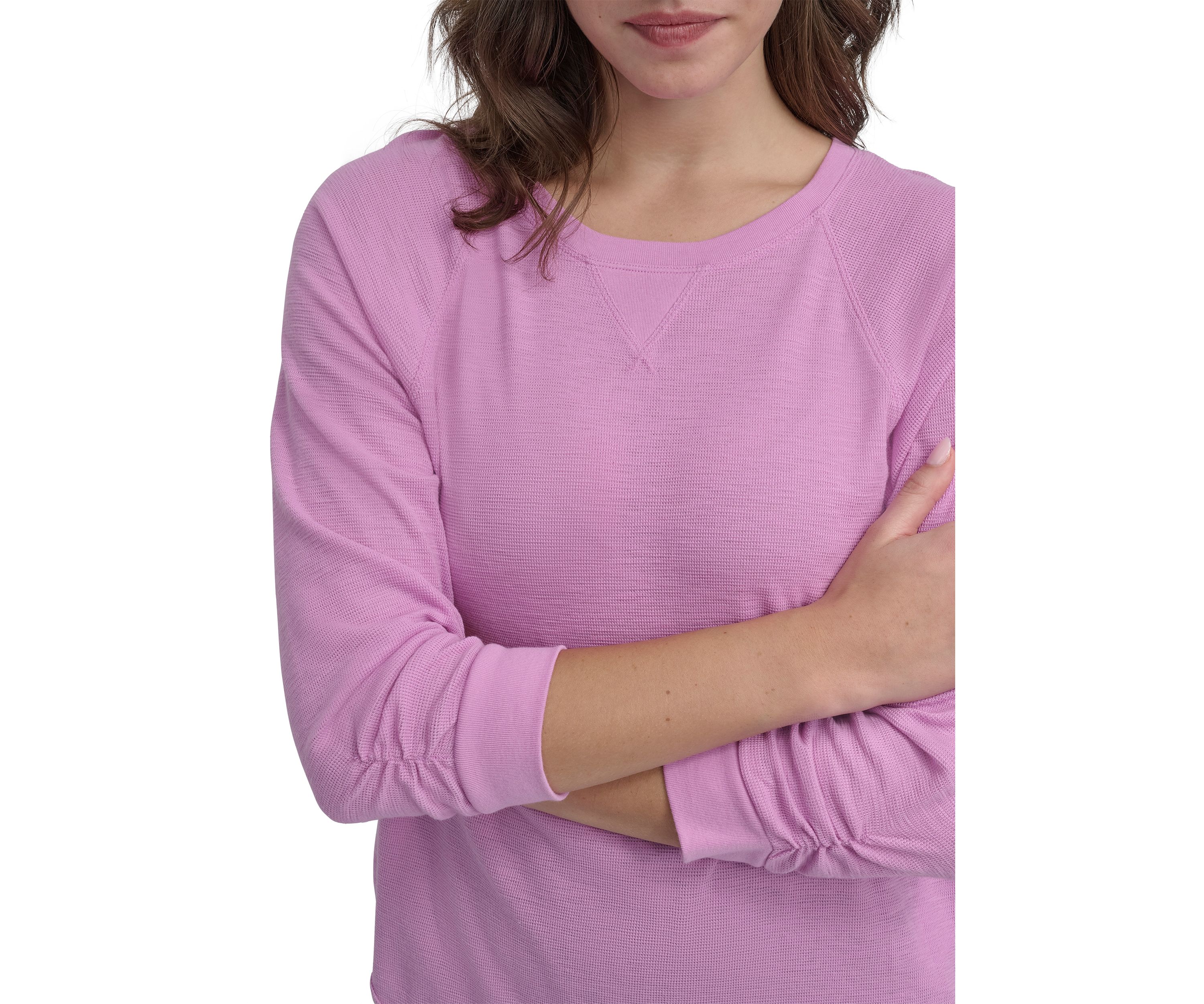Mini Slub Waffle 3/4 Sleeve T-Shirt with V-Inset 