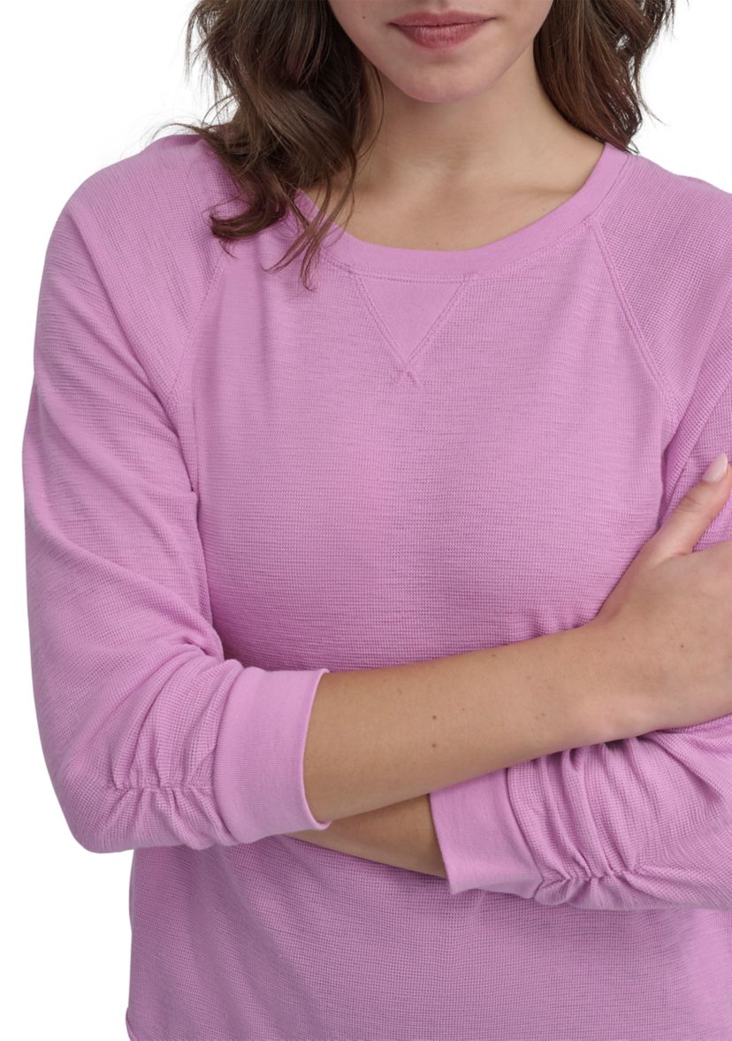 Mini Slub Waffle 3/4 Sleeve T-Shirt with V-Inset 
