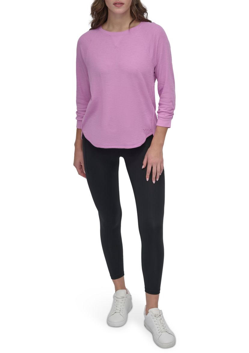Mini Slub Waffle 3/4 Sleeve T-Shirt with V-Inset 