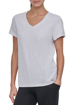 DKNY Sport Women's Solid V-Neck T-Shirt with Embroidered Logo, XS