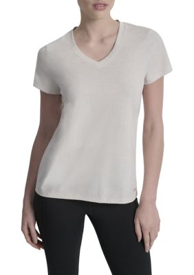 DKNY Sport Women's Solid V-Neck T-Shirt with Embroidered Logo, Small