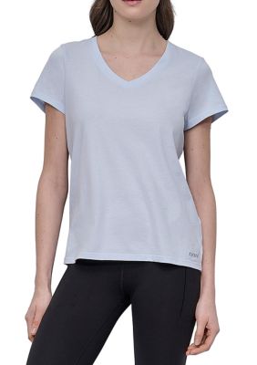 DKNY Sport Women's Solid V-Neck T-Shirt with Embroidered Logo, XS