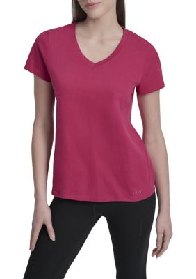 DKNY Sport Women's Solid V-Neck T-Shirt with Embroidered Logo, Small