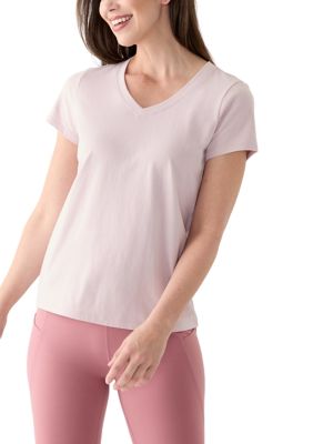 DKNY Sport Women's Solid V-Neck T-Shirt with Embroidered Logo, XS