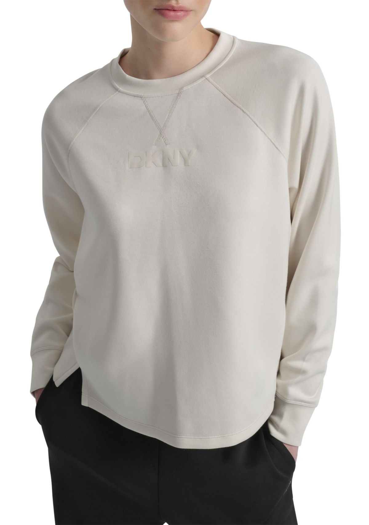 Womens Crew Neck Pullover Sweatshirt with Side Vents and HD Logo
