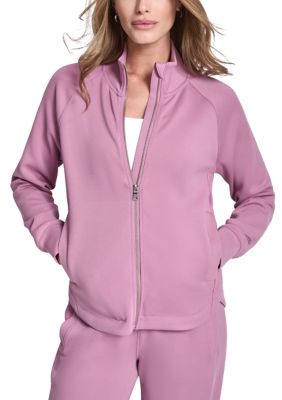 DKNY Sport Women's Tulip Hem Mock Neck Full Zip Highline Rib Jacket, Large