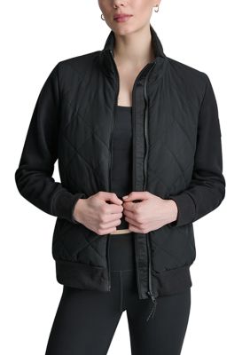 DKNY Sport Women's Lightweight Hybrid Full Zip Jacket, Black, Small