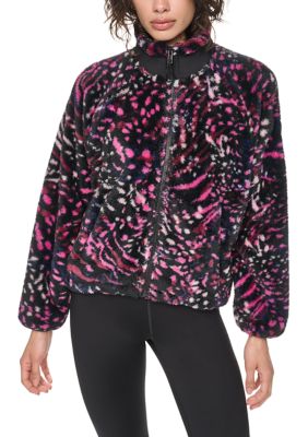 DKNY Sport Women's Printed Mock Neck Jacket with Woven Piecing, Small