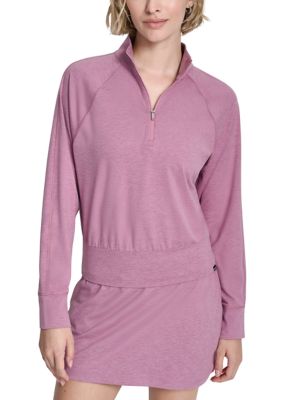 DKNY Sport Women's Sapcedye 1/4 Zip Mock Neck Pullover, Small