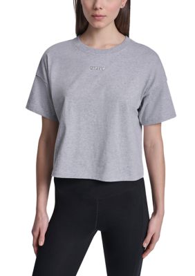 DKNY Sport Women's Metallic Bubble Logo Short Sleeve Drop Shoulder Shirt, XS