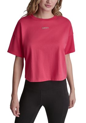 DKNY Sport Women's Metallic Bubble Logo Short Sleeve Drop Shoulder Shirt, XS