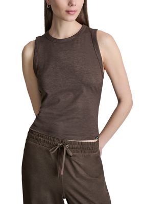 DKNY Sport Women's Spacedye Crew Neck Tank Top with Ruched Sides, XS