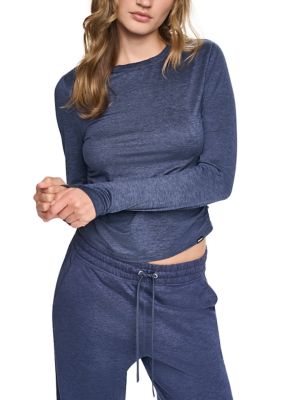 DKNY Sport Women's Spacedye Crew Neck Long Sleeve Top with Ruched Sides, XS