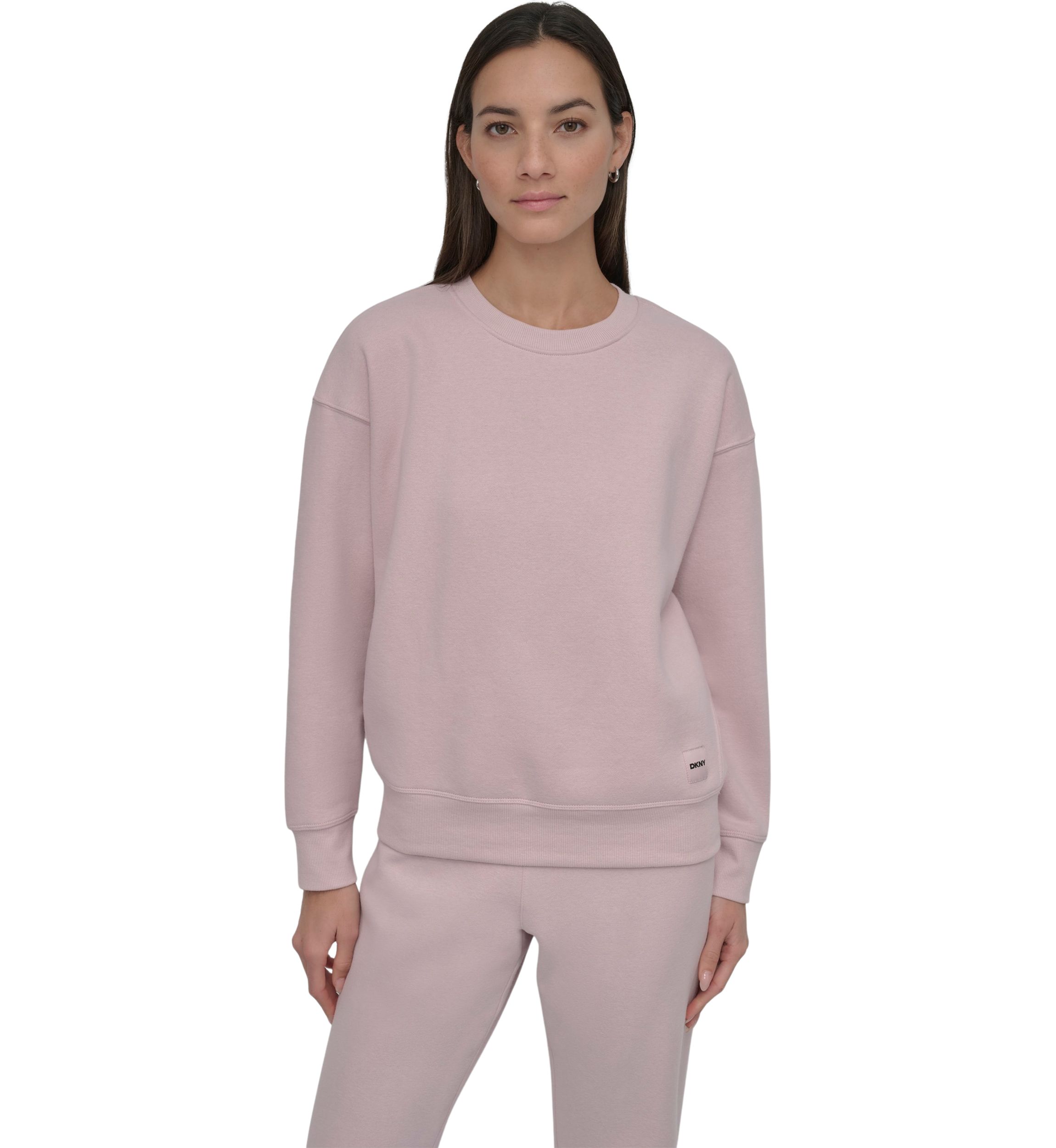 Tonal Logo Patch Crew Neck Drop Shoulder Pullover 