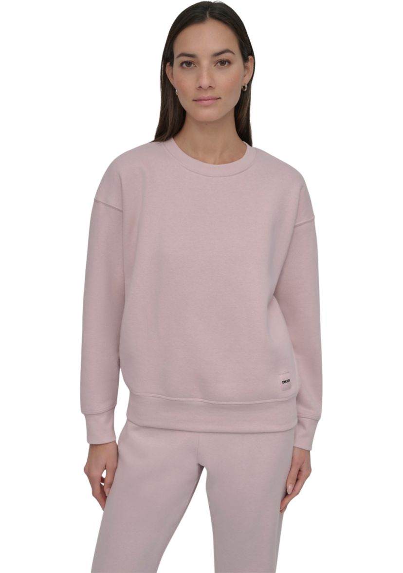 Tonal Logo Patch Crew Neck Drop Shoulder Pullover 