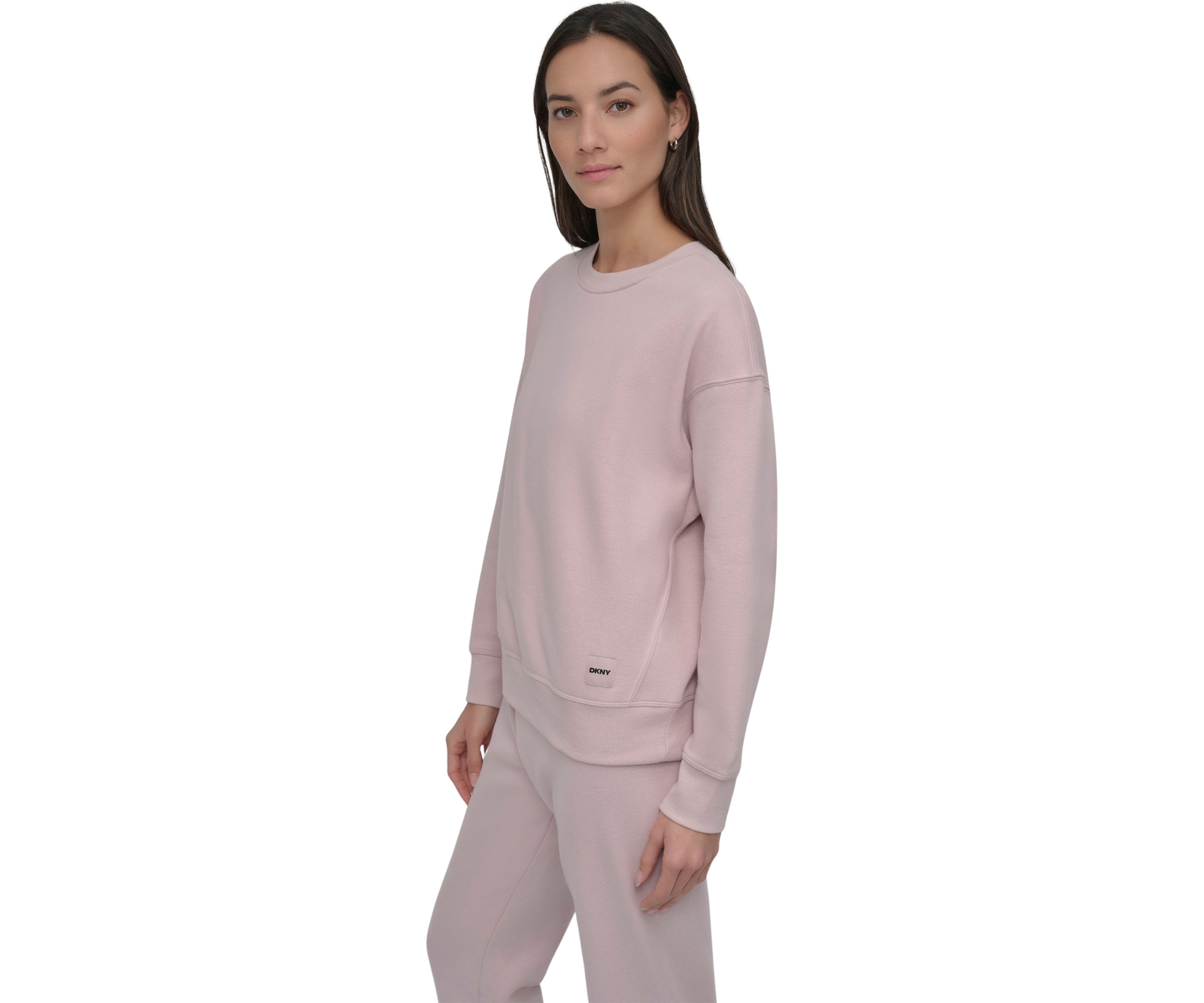 Tonal Logo Patch Crew Neck Drop Shoulder Pullover 