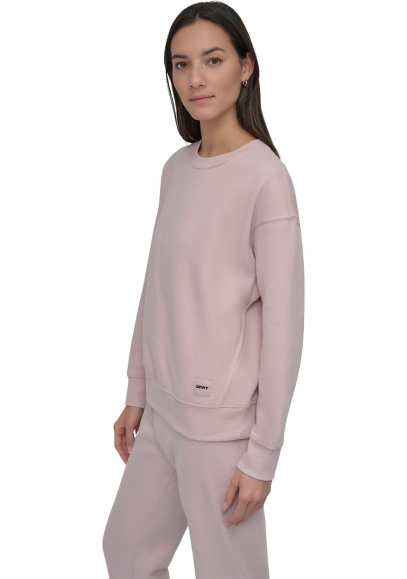 Tonal Logo Patch Crew Neck Drop Shoulder Pullover 
